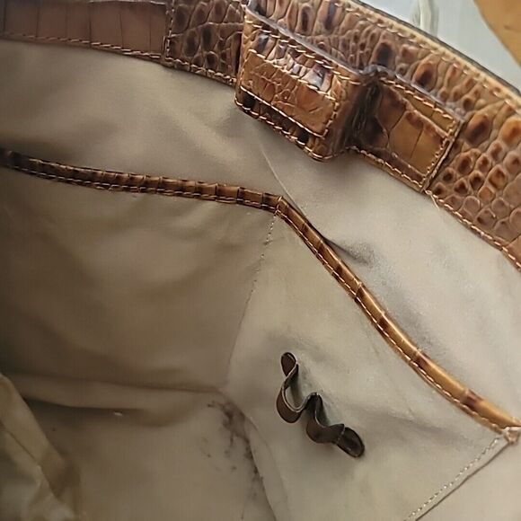Brahmin Brown Tan Alligator Trim Double Handle Bucket Handbag Purse - Picture 15 of 16